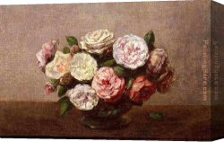 Bowl Canvas Paintings - Bowl of Roses by Henri Fantin-Latour