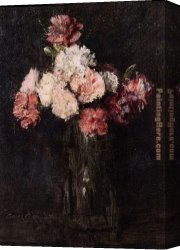 Glass Canvas Paintings - Carnations in a Champagne Glass by Henri Fantin-Latour