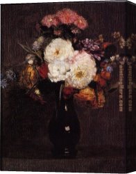 Queen Canvas Paintings - Dahlias, Queens Daisies, Roses and Corn Flowers by Henri Fantin-Latour