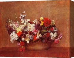 Bowl Canvas Paintings - Flowers in a Bowl by Henri Fantin-Latour