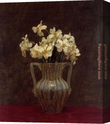 Glass Canvas Paintings - Narcisses in an Opaline Glass Vase by Henri Fantin-Latour