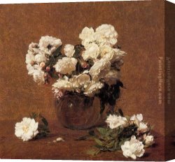 Aime Canvas Paintings - Roses Aime Vieberg by Henri Fantin-Latour
