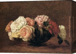 Bowl Canvas Paintings - Roses in a Bowl by Henri Fantin-Latour