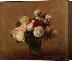 Glass Canvas Paintings - Roses in a Glass Vase by Henri Fantin-Latour