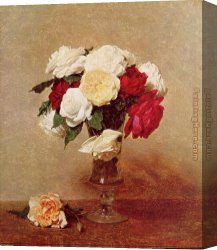 Glass Canvas Paintings - Roses in a Stemmed Glass by Henri Fantin-Latour