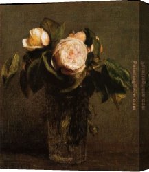 Glass Canvas Paintings - Roses in a Tall Glass by Henri Fantin-Latour