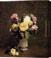 The White Rose Canvas Paintings - Roses in a White Porcelin Vase by Henri Fantin-Latour