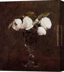 Les Roses Et Jasmin Dans Le Vase De Delft Canvas Paintings - Vase of Roses by Henri Fantin-Latour