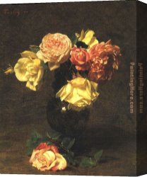 The White Rose Canvas Paintings - White and Pink Roses by Henri Fantin-Latour