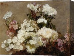 Chrysanthemums Canvas Paintings - White Phlox Summer Chrysanthemum and Larkspur by Henri Fantin-Latour