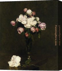 The White Rose Canvas Paintings - White Roses and Roses in a Footed Glass by Henri Fantin-Latour