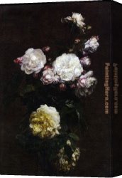 The White Rose Canvas Paintings - White Roses II by Henri Fantin-Latour