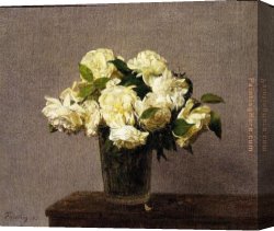 The White Rose Canvas Paintings - White Roses in a Vase by Henri Fantin-Latour
