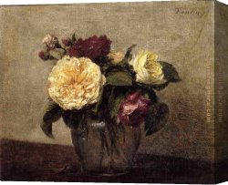 A Perfect Red Rose Canvas Paintings - Yellow and Red Roses by Henri Fantin-Latour
