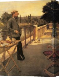 Henri Gervex Canvas Paintings - An Elegant Man on a Terrace by Henri Gervex