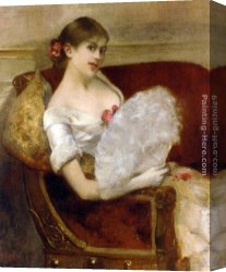 Henri Gervex Canvas Paintings - Femme a leventail by Henri Gervex