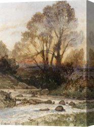 Wooded Landscape with Water Mill Canvas Paintings - A Rocky Landscape with a Torrent of Water by Henri-Joseph Harpignies