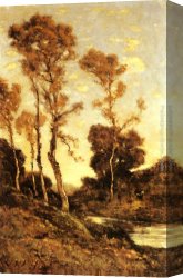 A River Landscape in Springtime Canvas Paintings - Autumnal River Landscape by Henri-Joseph Harpignies