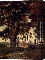 Cart Canvas Paintings - Wooded Landscape With A Cart Path by Henri-Joseph Harpignies