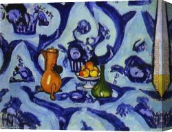 Pears And Grapes on a Table Canvas Paintings - Blue Table-Cloth by Henri Matisse