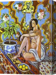 Figure Classic Canvas Paintings - Decorative Figure  on an Ornamental Background by Henri Matisse