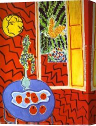 Composition with Red Yellow And Blue Canvas Paintings - Red Interior  Still Life on a Blue Table by Henri Matisse