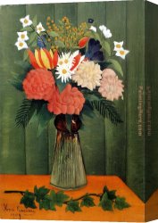 Branches Canvas Paintings - Bouquet of Flowers with an Ivy Branch by Henri Rousseau