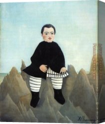 Boy Playing Flute Canvas Paintings - Boy on the Rocks by Henri Rousseau