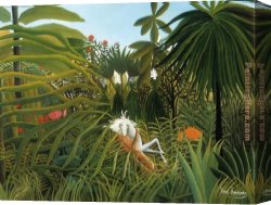 Horse Canvas Paintings - Horse Attacked by a Jaguar by Henri Rousseau