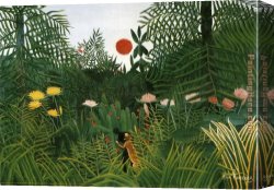 Henri Rousseau Canvas Paintings - Negro Attacked by a Jaguar by Henri Rousseau