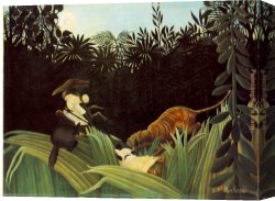 Henri Gervex Canvas Paintings - Scout Attacked by a Tiger by Henri Rousseau