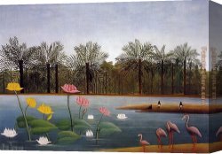 Henri Gervex Canvas Paintings - The Flamingos by Henri Rousseau