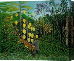 Henri Gervex Canvas Paintings - The Jungle - Tiger Attacking a Buffalo by Henri Rousseau