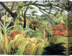 Henri Gervex Canvas Paintings - tiger in a tropical storm by Henri Rousseau