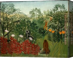Tropical Forest with Monkeys Canvas Paintings - Tropical Forest with Monkeys by Henri Rousseau