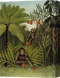 Henri Gervex Canvas Paintings - Two Monkeys in the Jungle by Henri Rousseau