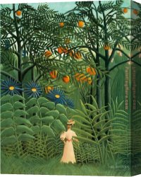 Woman with a Mirror Canvas Paintings - Woman Walking in an Exotic Forest by Henri Rousseau