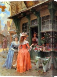 Market Canvas Paintings - The Flower Market by Henri Victor Lesur