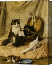 Plays Canvas Paintings - Kittens At Play by Henriette Ronner-Knip