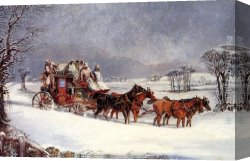 The Beatles @ Abbey Road Canvas Paintings - The York to London Royal Mail on the Open Road in Winter by Henry Alken
