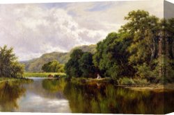 Palette Knife Canvas Paintings - Nature's Mirror, on the Banks of the Thames by Henry H. Parker