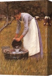 Calves Watering Canvas Paintings - Watering the Cows by Henry Herbert La Thangue