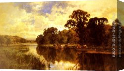 Prospecting for Cattle Range Canvas Paintings - Cattle Watering on a Riverbank by Henry Hillier Parker