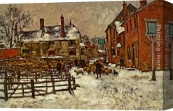 Village in The Snow Canvas Paintings - A Village in the Snow by Henry John Yeend King