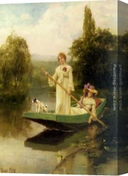 Ladies Canvas Paintings - Two Ladies Punting on the River by Henry John Yeend King