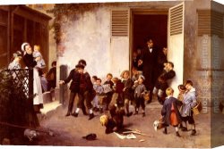 Jean-jules-antoine Canvas Paintings - La Sortie De L'ecole by Henry Jules Jean Geoffroy