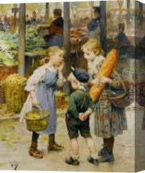 Jean-jules-antoine Canvas Paintings - Les Petites Menageres by Henry Jules Jean Geoffroy
