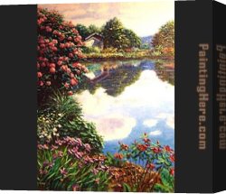 A Peaceful Retreat Canvas Paintings - Lakeside retreat by Henry Peeters