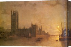 Construction Worker Canvas Paintings - Westminister Abbey, The Houses of Parliament with the Construction of Wesminister Bridge by Henry Pether