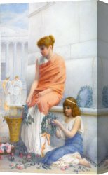 Gypsy Woman And Child Canvas Paintings - A Woman and Child Making Wreaths by Henry Ryland